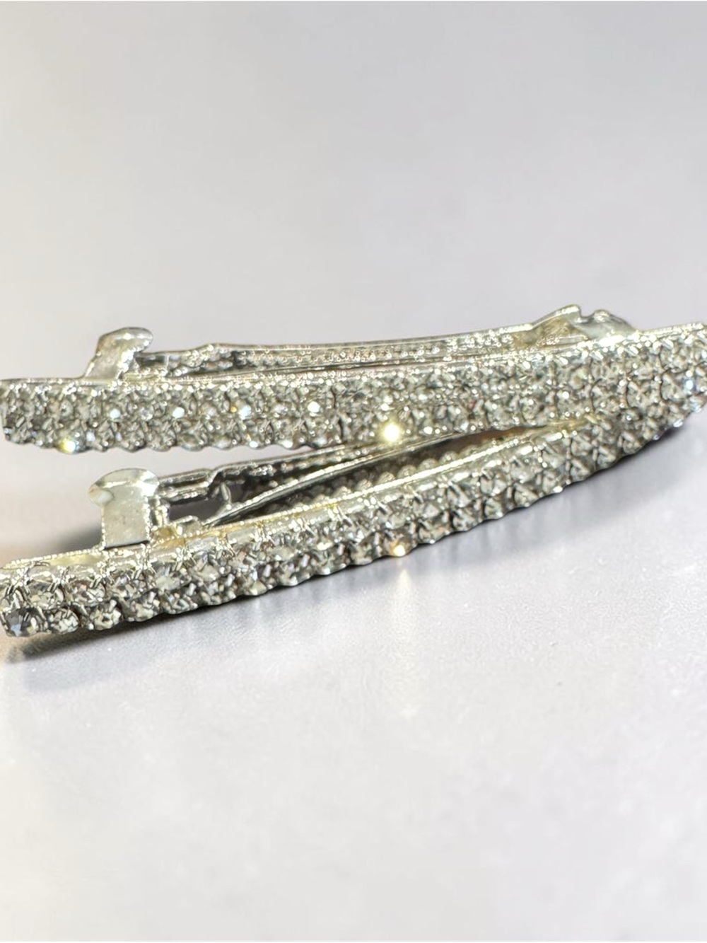 Rhinestone Crystal Hair Clip Barrette Pair Silver Sparkle. Brand new in package
